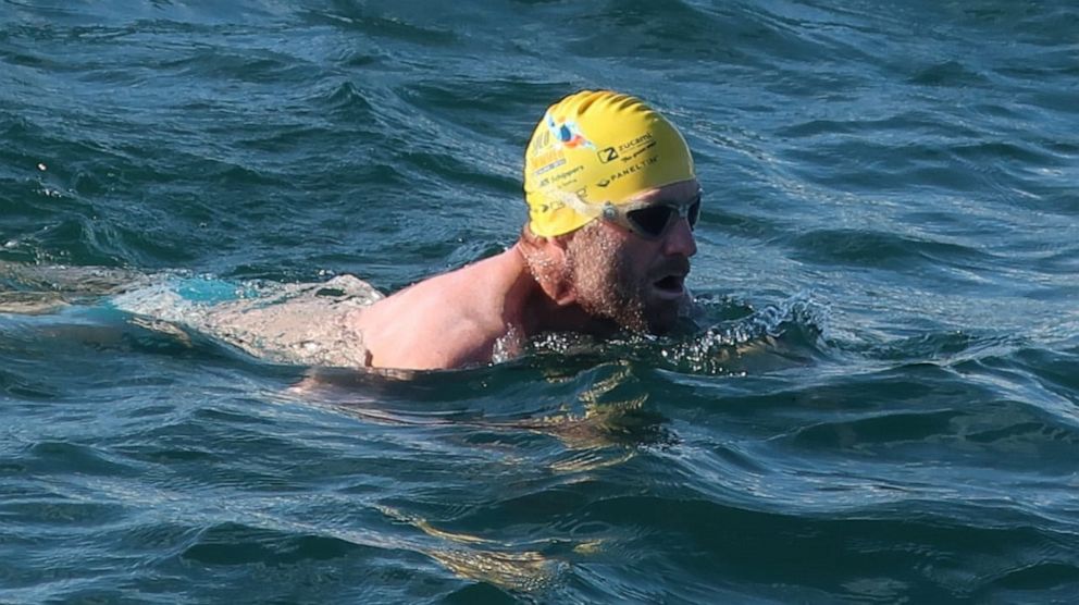 PHOTO: South African Martin Hobbs swam across crocodile-infested Lake Malawi in April 2019.