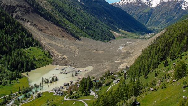 This photograph shows the small village of Blatten, near the Bietschhorn mountain of the Swiss Alps, destroyed by a landslide after part of the huge Birch Glacier collapsed and was swallowed up by the river Lonza the day before, in Blatten, Switzerland, May 29, 2025. 
