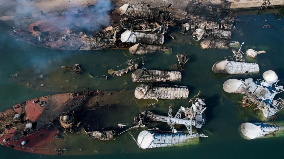 PHOTO: Destroyed Syrian naval ships following an overnight Israeli attack on the port city of Latakia on December 10, 2024.