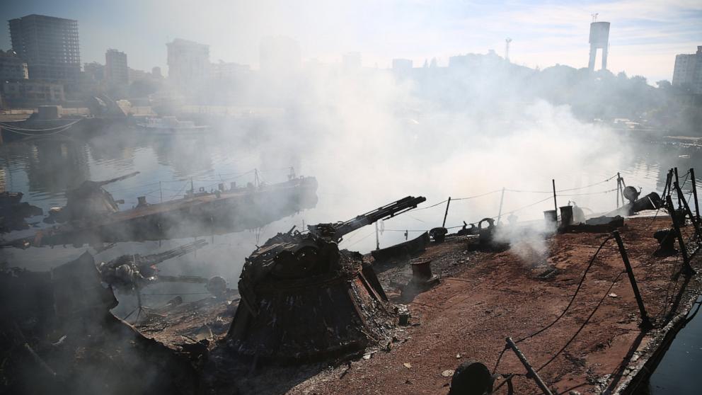 PHOTO: Damaged vessels at Latakia port after a reported Israeli airstrike targeting facilities at the port, Latakia, Syria, Dec. 10, 2024.