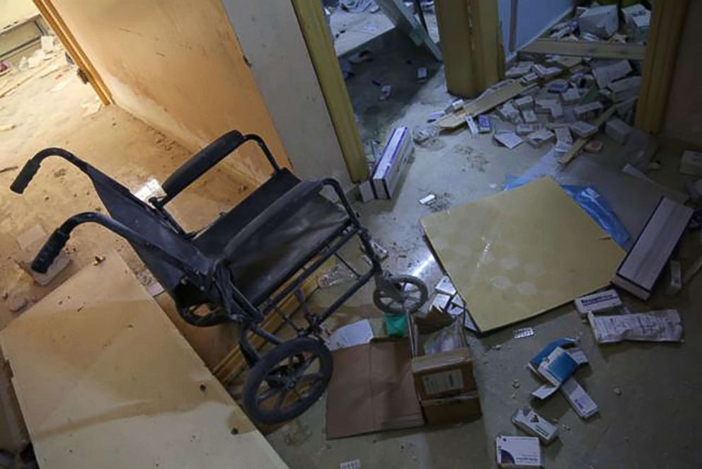 PHOTO: Wreckage at a site of a civilian hospital following Syrian government airstrikes  in the town of Hass, Rural Idlib Alhnobi, Syria, Sept. 8, 2018.