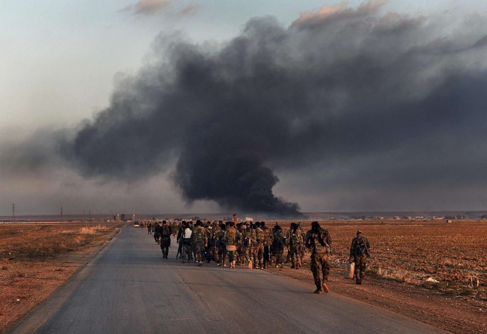 PHOTO: Syrian forces withdraw while the front line moves to approximately 2 kilometers from Tel Tamir, Syria, Oct. 30, 2019.