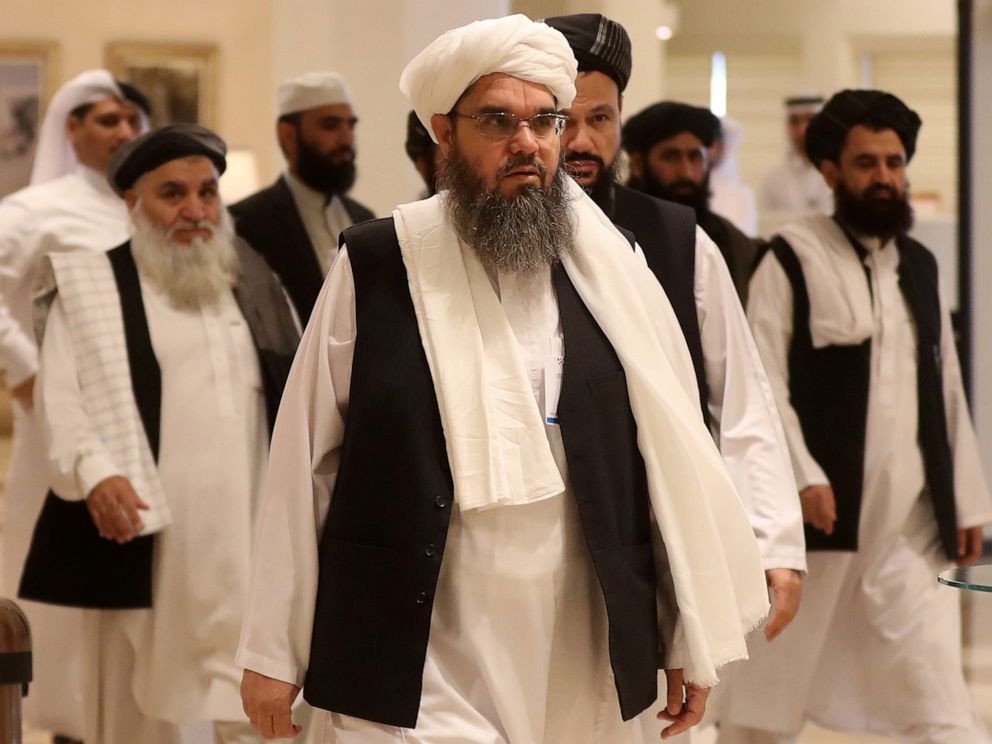 PHOTO: The Talibans former envoy to Saudi Arabia Shahabuddin Delawar (C) arrives with other Taliban mebmers to attend the Intra Afghan Dialogue talks in the Qatari capital Doha on July 7, 2019.