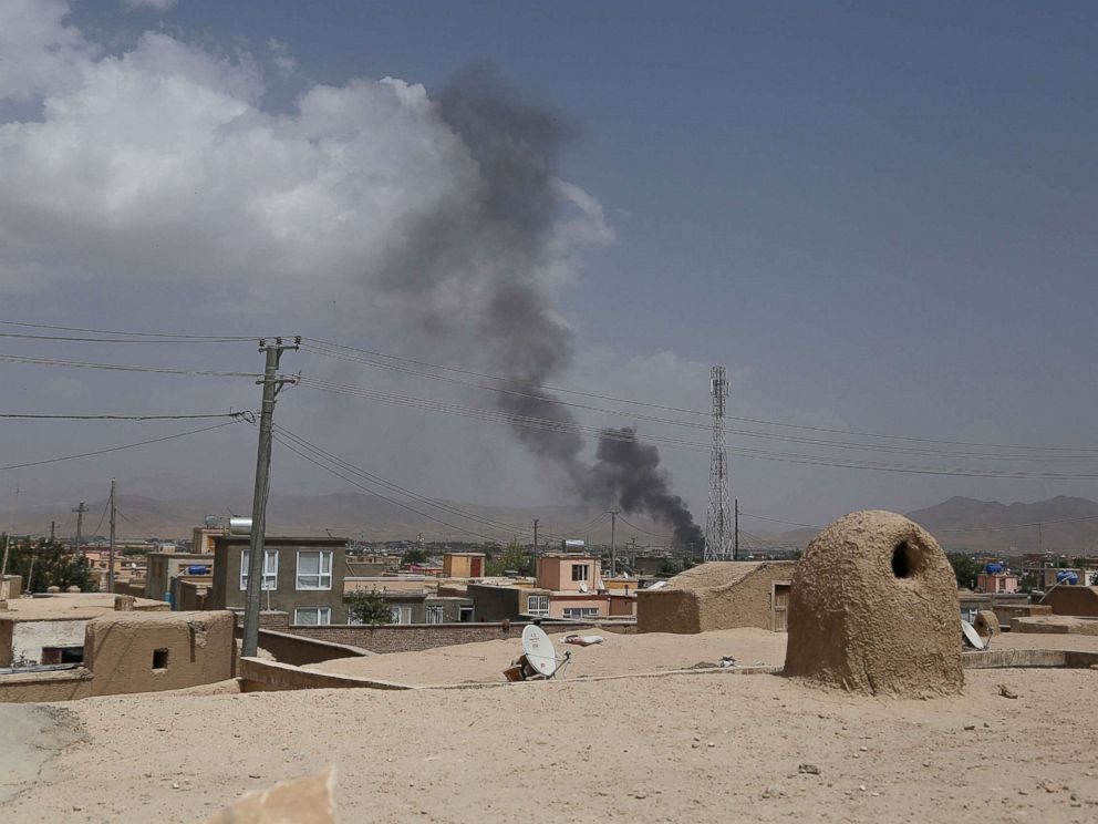 PHOTO: Smoke rising into the air after Taliban militants launched an attack on the Afghan provincial capital of Ghazni, Aug. 10, 2018.