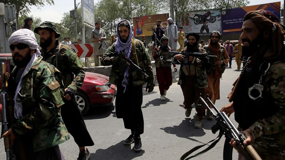 PHOTO: Taliban fighters patrol in Kabul, Afghanistan, Aug. 19, 2021.