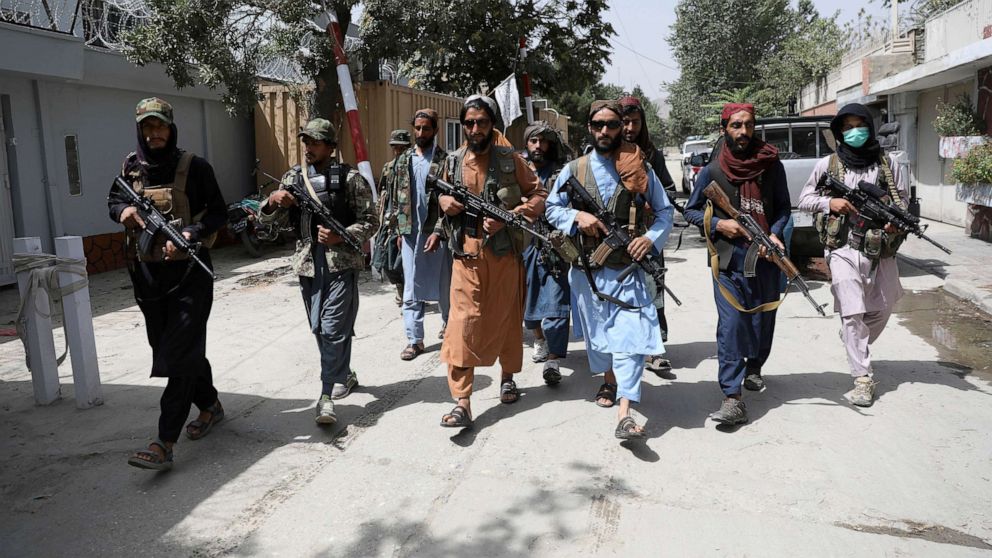 PHOTO: Taliban fighters patrol in the Wazir Akbar Khan neighborhood in the city of Kabul, Afghanistan, Aug. 18, 2021.