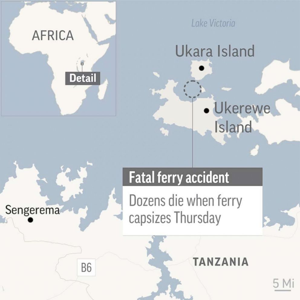 PHOTO: Graphic shows the approximate location of ferry accident on Sept. 20, 2018, in Lake Victoria, Tanzania.