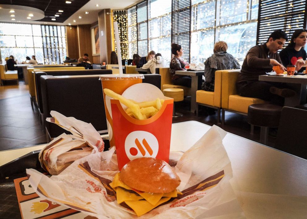 PHOTO: People have a lunch in "Tasty. Full Stop." restaurant, a former McDonald's Russia chain, in Moscow on Jan. 23, 2023.