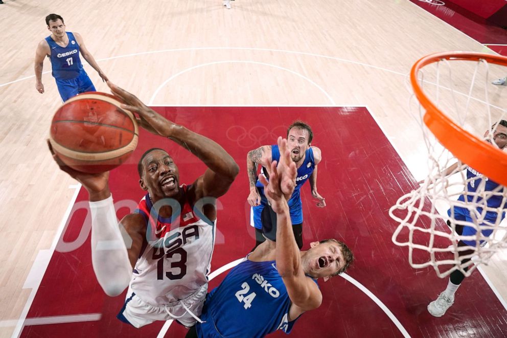 PHOTO: Bam Adebayo of Team United States drives to the basket against Jan Vesely during the first half of a Men's Basketball Preliminary Round Group A game on day eight of the Tokyo 2020 Olympic Games at Saitama Super Arena on July 31, 2021.