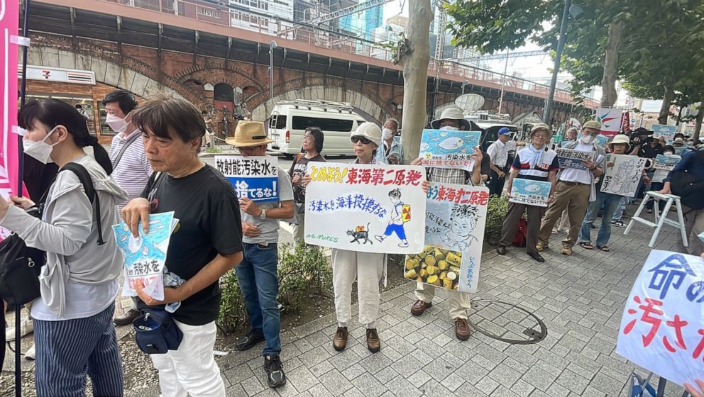 PHOTO: Protestors gather outside TEPCO headquarters in Tokyo, Japan, on August 24, 2023.