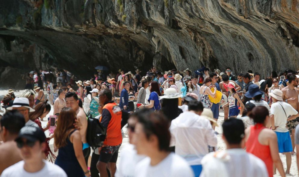PHOTO: Numerous tourists walk along the Maya Bay, Phi Phi Leh island in Krabi province, Thailand,  May 31, 2018.