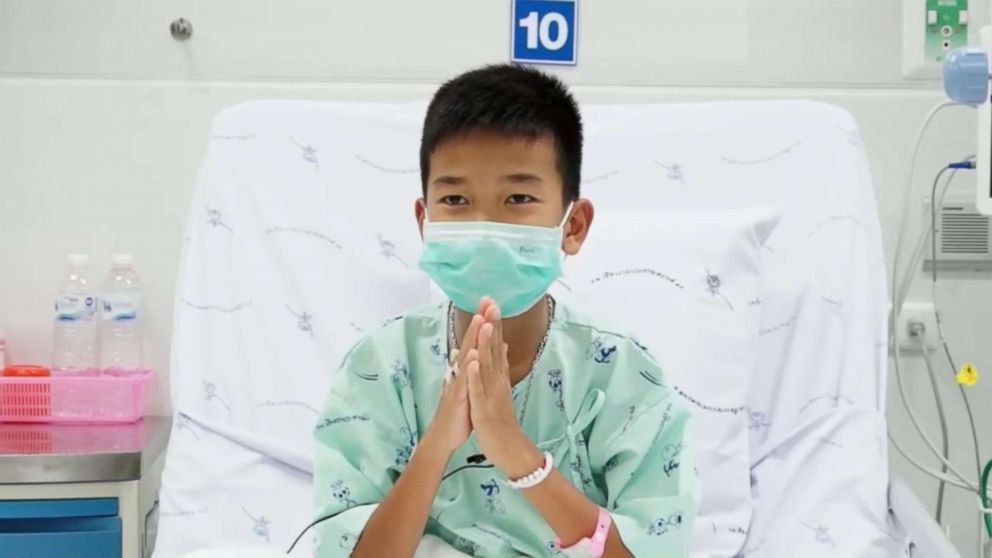 PHOTO: Pornchai Kamluang, 16, appears in a video message from a hospital in Chiang Rai, Thailand, July 13, 2018.