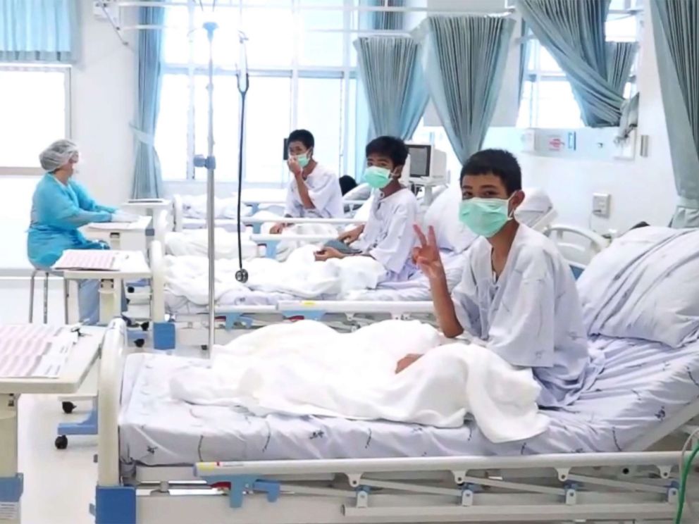   PHOTO: Members of the Wild Boars football team in a Chiang Rai hospital in Thailand on a photo published by the government 