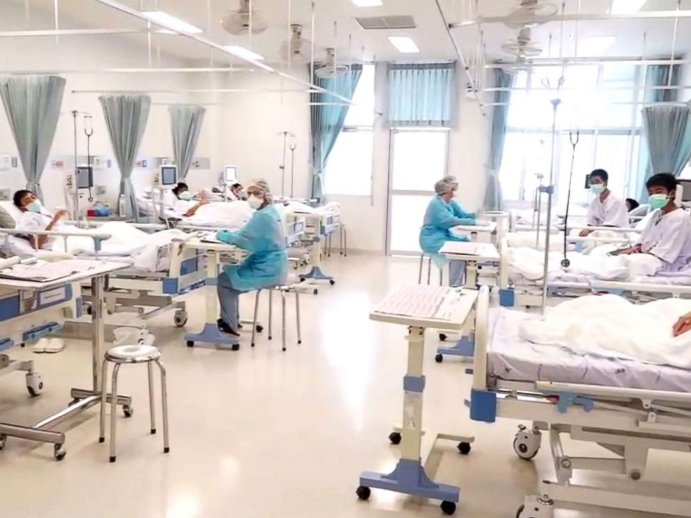   PHOTO: Members of the Wild Boars football team in a hospital in Chiang Rai, Thailand, on a photo released by the government 