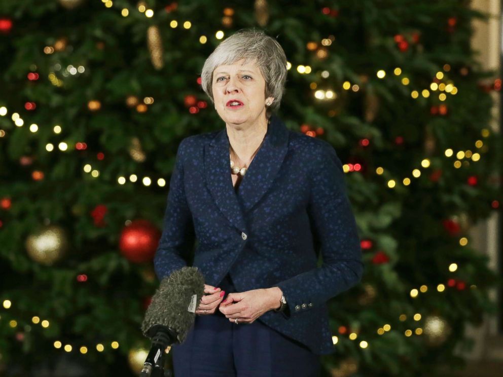 PHOTO: British Prime Minister Theresa May walks from 10 Downing Street to make a statement, in London, Wednesday Dec. 12, 2018.