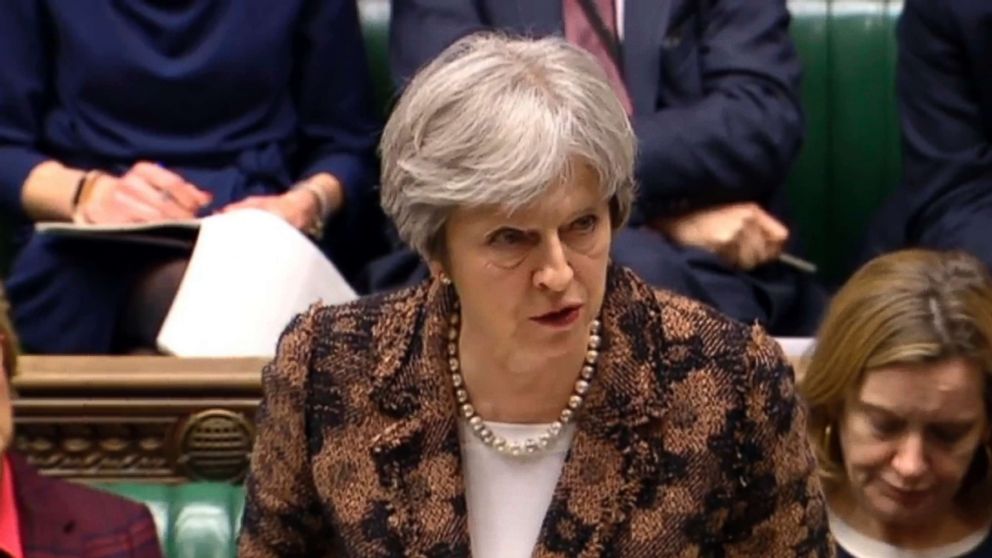 PHOTO: British Prime Minister Theresa May says her government has concluded it is "highly likely" Russia is responsible for the poisoning of an ex-spy, Sergei Skripal, and daughter Yulia who were exposed to a nerve agent known as Novichok, March 12, 2018.
