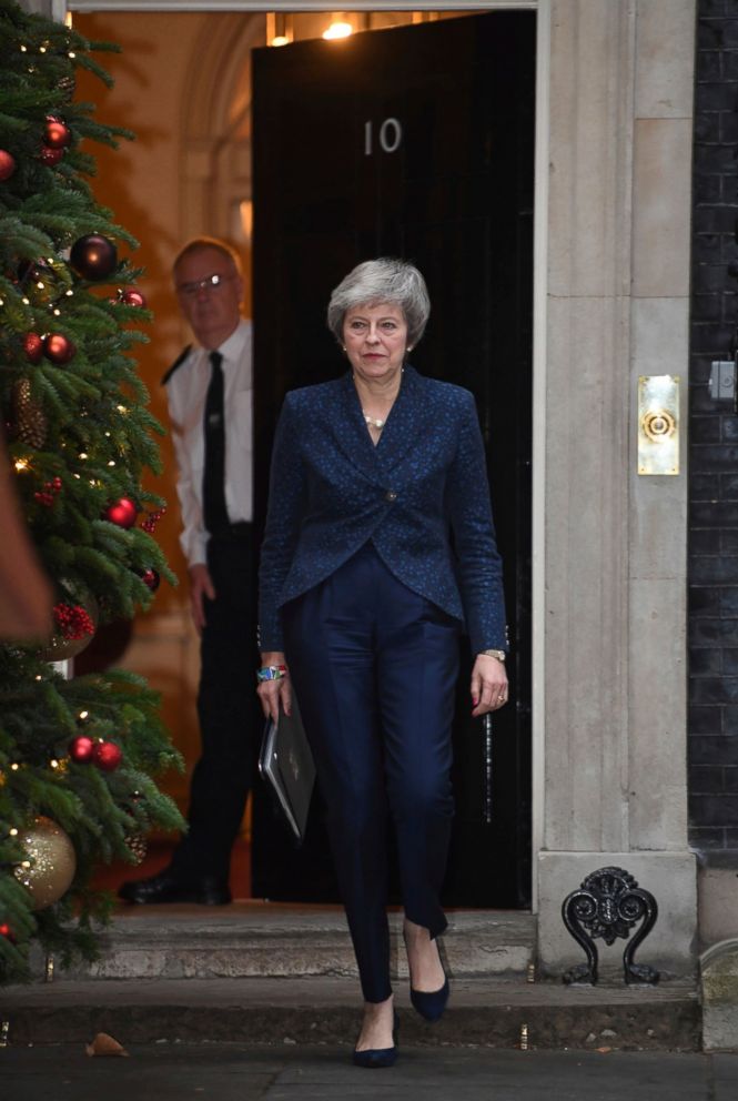 PHOTO: Britain's Prime Minister Theresa May makes a media statement in Downing Street, London, confirming there will be a vote of confidence in her leadership of the Conservative Party, Wednesday Dec. 12, 2018.