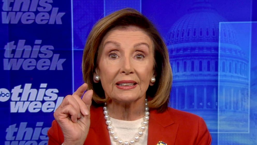 PHOTO: Nancy Pelosi is interviewed by George Stephanopoulos of ABC News on "This Week".