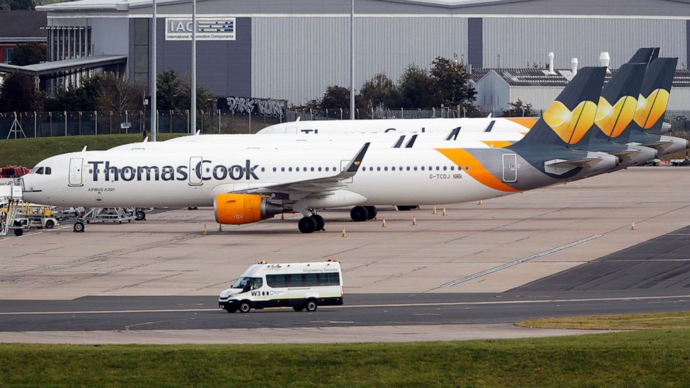 PHOTO: Thomas Cook planes on the tarmac at Birmingham airport in Birmingham, England, Sept. 23, 2019.