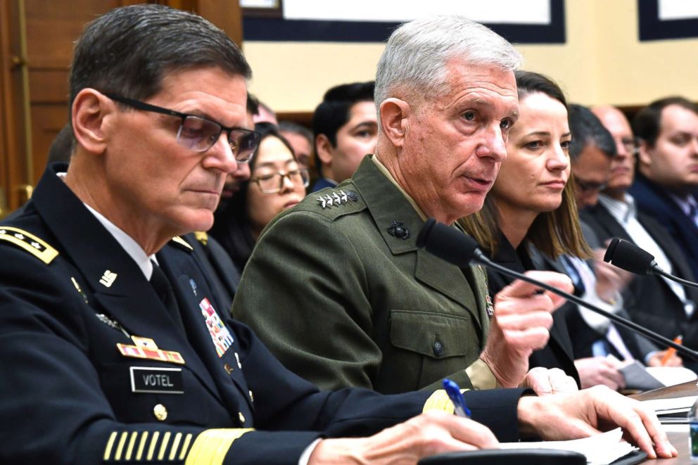 PHOTO: U.S. Africa Command Commander Gen. Thomas Waldhauser, center testifies before the House Armed Services Committee on Capitol Hill in Washington, March 7, 2019.