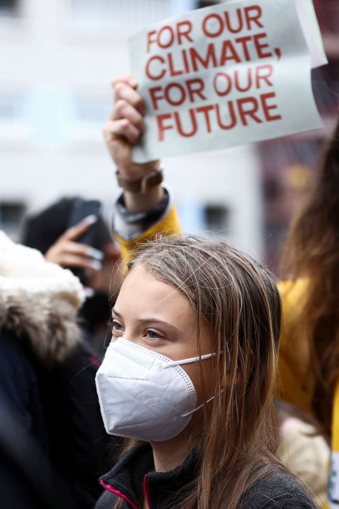 PHOTO: Swedish activist Greta Thunberg takes part in a Fridays for Future march during the UN Climate Change Conference (COP26) in Glasgow, Scotland, Nov. 5, 2021.