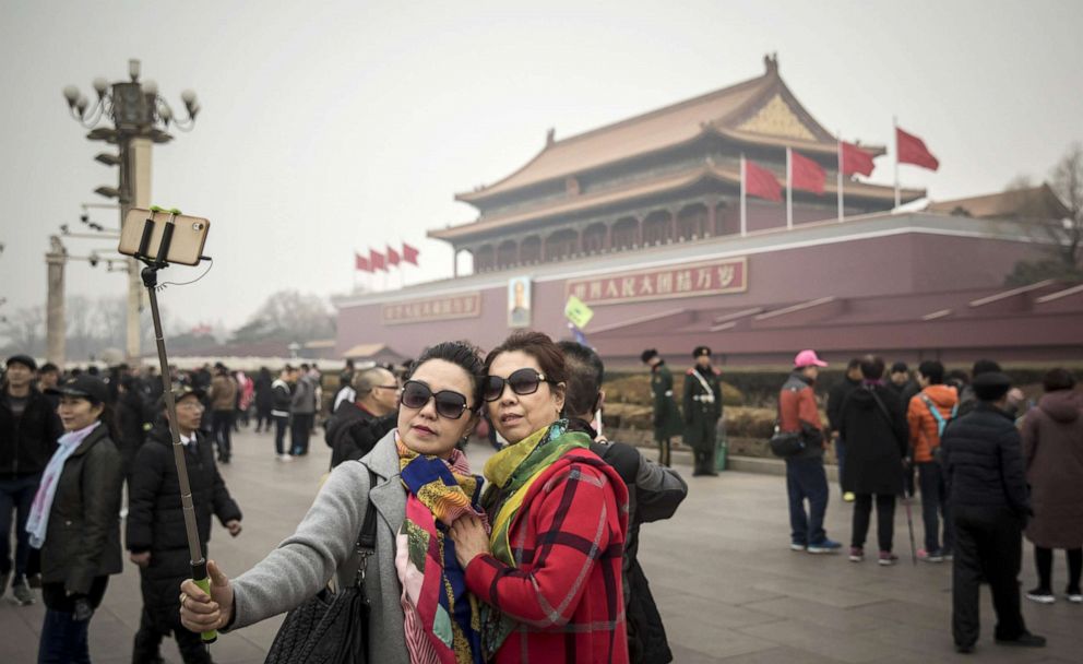 PHOTO: Tourists pose for a selfie photograph at Tiananmen Square in Beijing, China,  March 4, 2018.