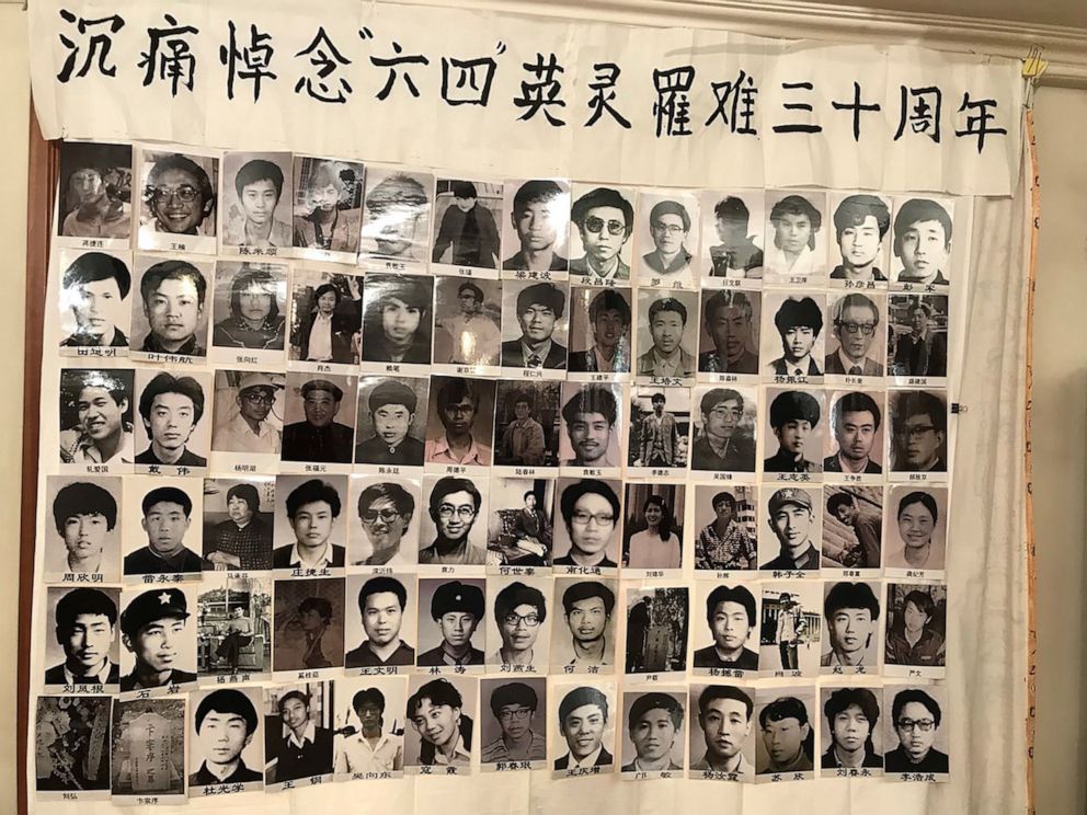 PHOTO: This handout photograph released on May 29, 2019, by the Tiananmen Mothers via Human Rights in China, shows portraits of people who were killed in the June 4, 1989 crackdown on pro-democracy protests in Beijing.