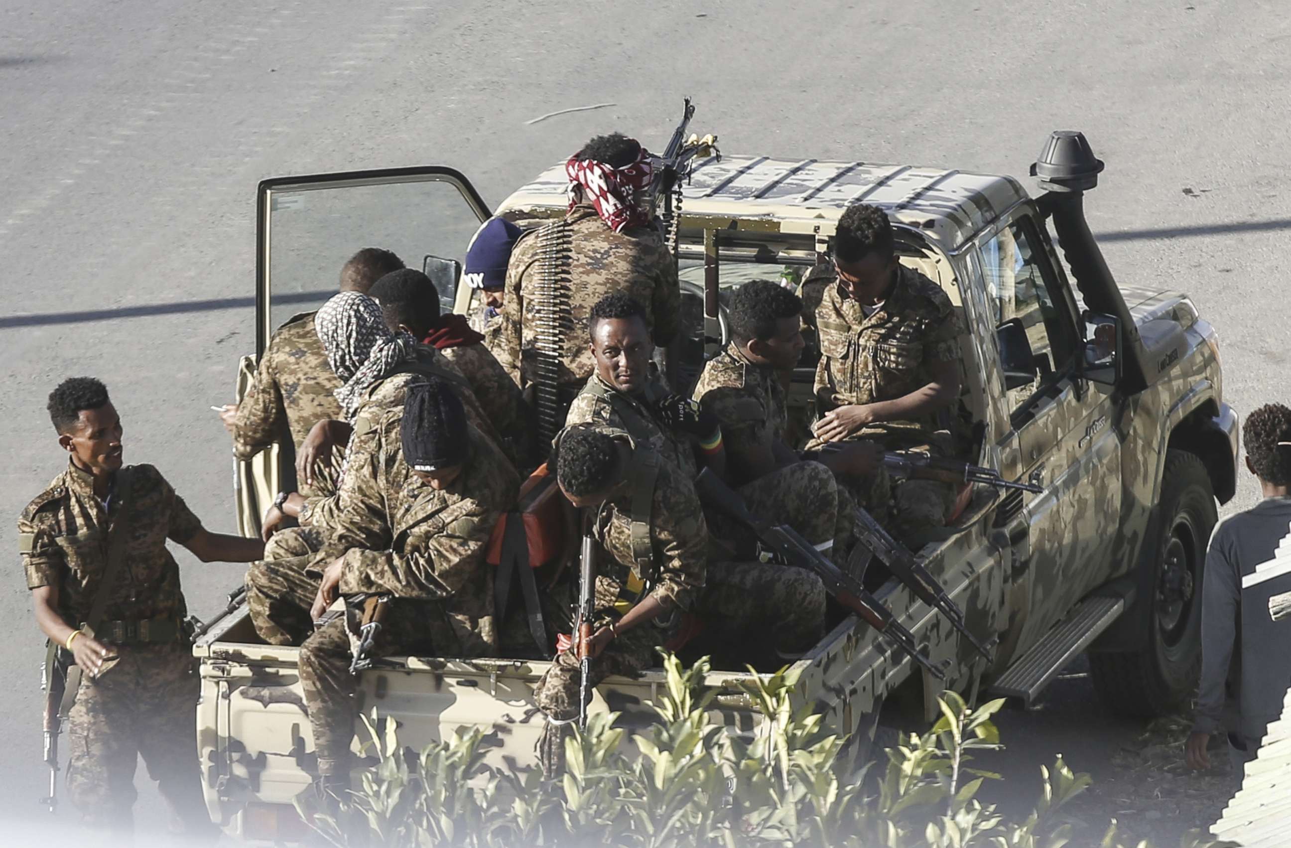 PHOTO: Members of the Ethiopian army patrol the streets of Mekelle city of the Tigray region, in northern Ethiopia on March 07, 2021 after the city was captured with in an operation against Tigray People's Liberation Front.