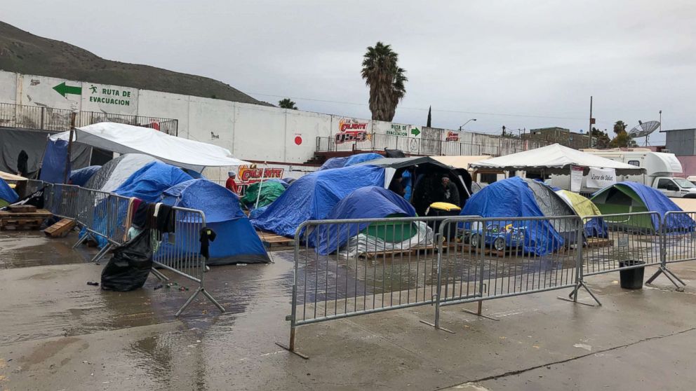 Tents are seen along the grounds of El Barretal migrant camp in Tijuana, Mexico.