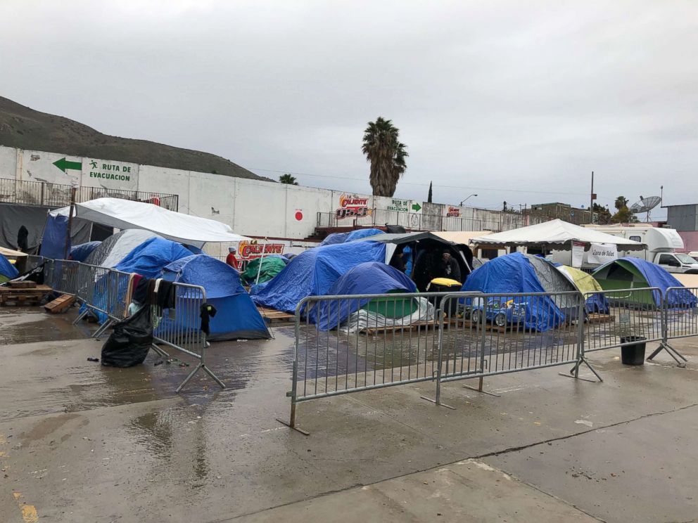 Tents are seen along the grounds of El Barretal migrant camp in Tijuana, Mexico.
