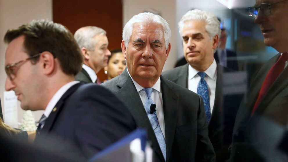 Secretary of State Rex Tillerson arrives to deliver remarks on the U.S.-Korea relationship during a forum at the Atlantic Council in Washington D.C., Dec. 12, 2017. 