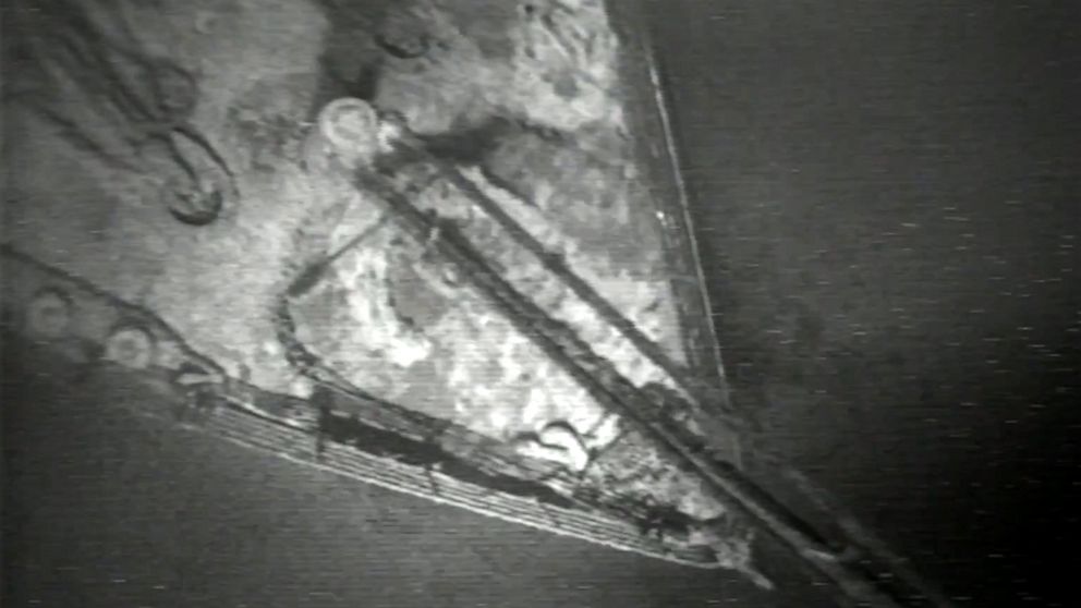 PHOTO: In this screen grab from a video released by the Woods Hole Oceanographic Institution, the Titanic is seen in rare footage.