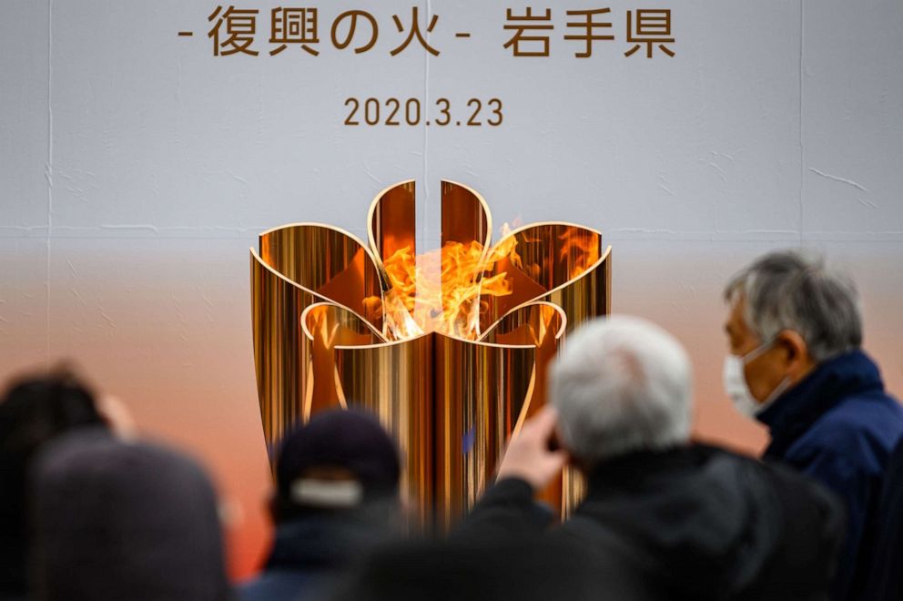 PHOTO: The Tokyo 2020 Olympic flame is displayed in the city of Ofunato in Japan's Iwate prefecture on March 23, 2020.