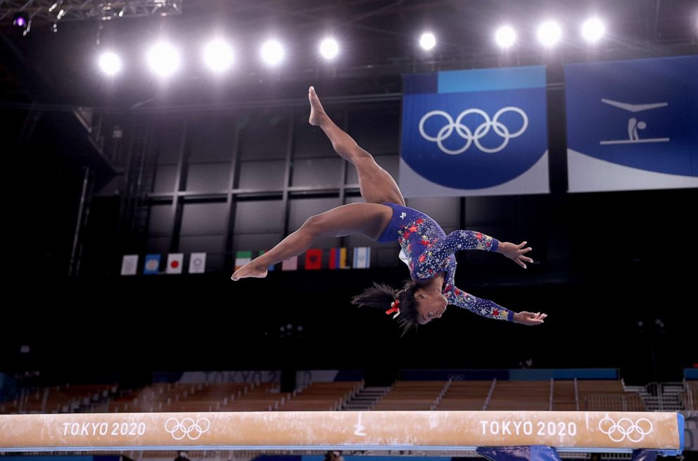 PHOTO: Simone Biles of Team United States competes on balance beam during Women's Qualification on day two of the Tokyo 2020 Olympic Games at Ariake Gymnastics Centre on July 25, 2021 in Tokyo, Japan.