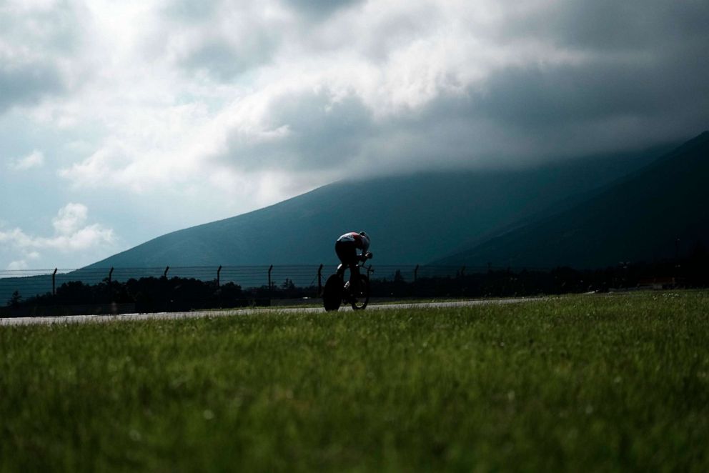 PHOTO: Tao Geoghegan Hart of Britain competes during the men's cycling individual time trial at the 2020 Summer Olympics, Wednesday, July 28, 2021, in Oyama, Japan.