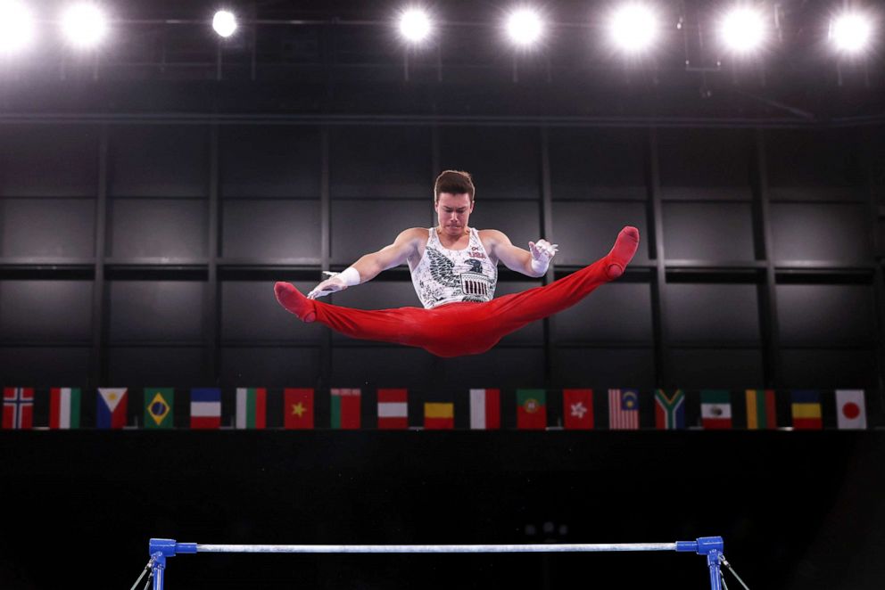 PHOTO: Brody Malone of Team United States competes on the horizontal bar during Men's Qualification on day one of the Tokyo 2020 Olympic Games at Ariake Gymnastics Centre on July 24, 2021 in Tokyo, Japan.
