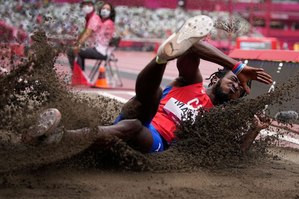 PHOTO: Maykel Masso, of Cuba, competes in men's long jump final at the 2020 Summer Olympics, Aug. 2, 2021, in Tokyo.