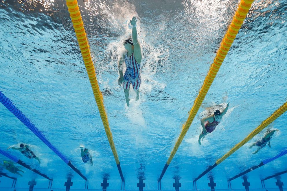 PHOTO: Katie Ledecky is seen swimming in the women's 1500m freestly event on July 28, 2021, in Tokyo.