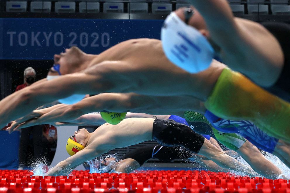 PHOTO: Jiayu Xu of Team China competes in heat two of the Mixed 4 x 100m Medley Relay on day six of the Tokyo 2020 Olympic Games at Tokyo Aquatics Centre on July 29, 2021 in Tokyo, Japan.