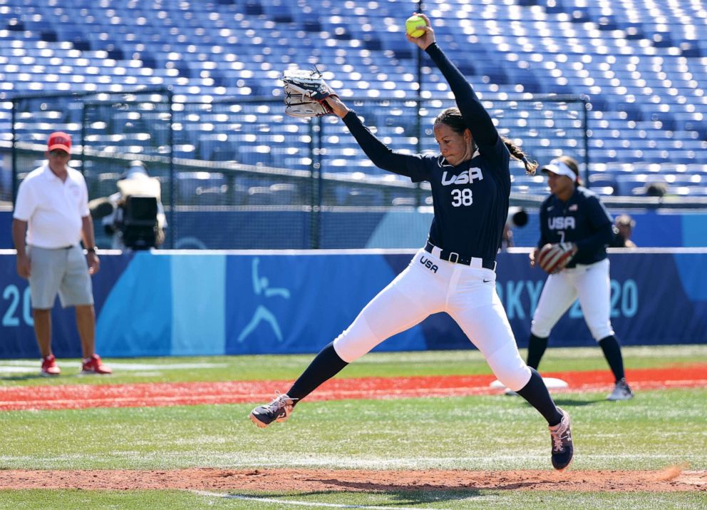 PHOTO: Cat Osterman pitches in the second inning of the game against Team Mexico during the Softball Opening Round on day one of the Tokyo 2020 Olympic Games at Yokohama Baseball Stadium on July 24, 2021 in Yokohama, Kanagawa, Japan.
