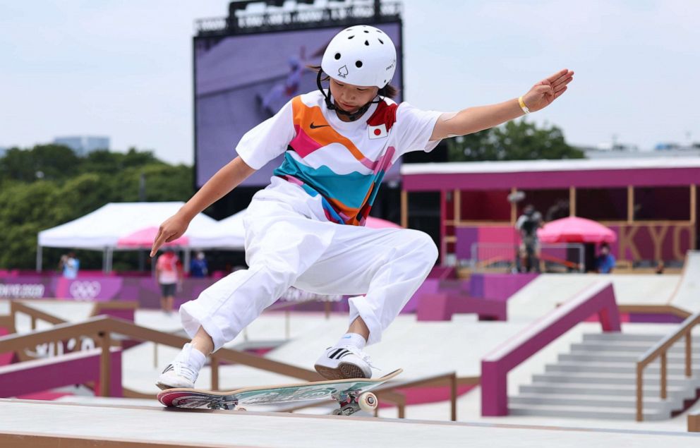 PHOTO: Momiji Nishiya of Japan competes in the women's street competition on July 26, 2021, in Tokyo.