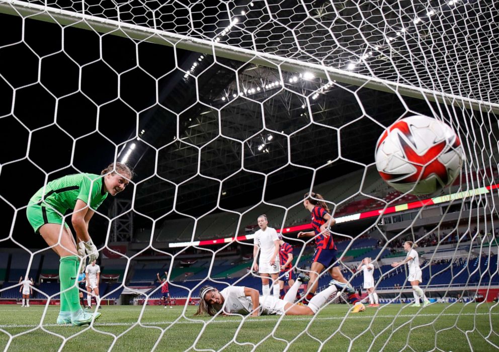 PHOTO: Abby Erceg of New Zealand scores an own goal and the third goal for the United States on July 24, 2021, in Saitama, Japan.