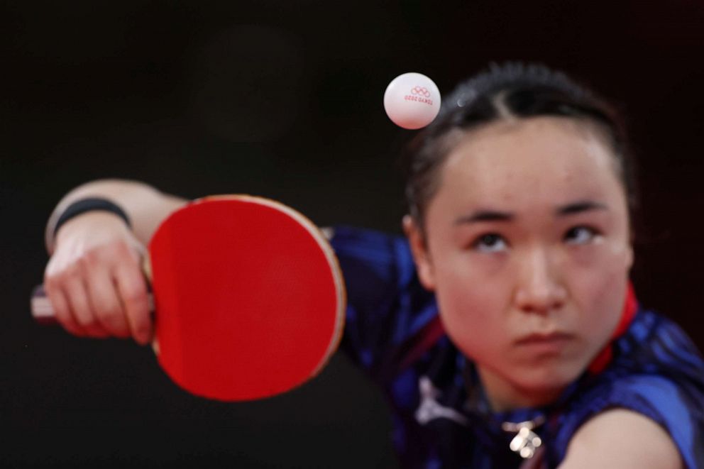 PHOTO: Ito Mima of Team Japan serves the ball during her Women's Singles Bronze Medal match on day six of the Tokyo 2020 Olympic Games at Tokyo Metropolitan Gymnasium on July 29, 2021 in Tokyo, Japan.