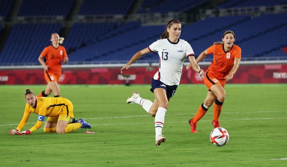 PHOTO: Alex Morgan of the United States is seen in action against the Netherlands on July 30, 2021 in Tokyo.