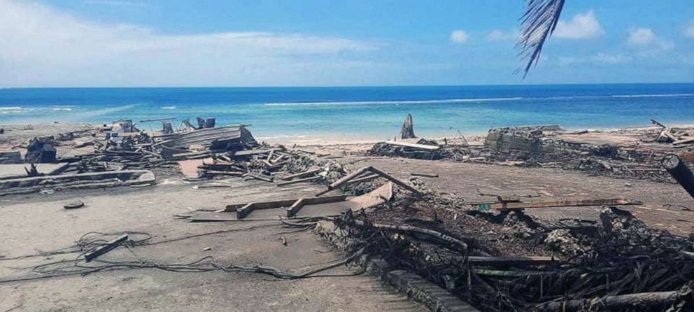 PHOTO: A view of a beach and debris following volcanic eruption and tsunami, in Nuku'alofa, Tonga, Jan. 18, 2022.