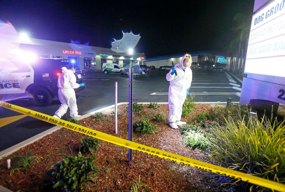 PHOTO: Investigators work at the scene of a fatal shooting in Torrance near Los Angeles, Jan. 5, 2019.