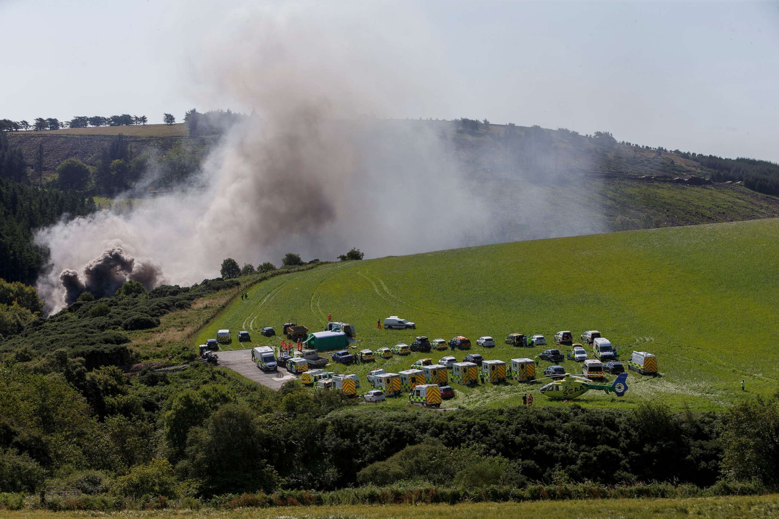 PHOTO: Emergency services attend the scene of a derailed train in Stonehaven, Scotland, Aug. 12, 2020.