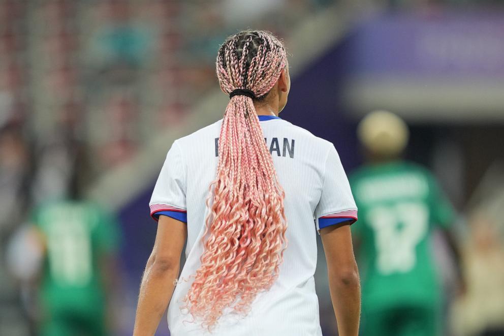 PHOTO: Trinity Rodman of the United States during the first half of their women's group B match against Zambia during the 2024 Paris Olympics, July 25, 2024, in Nice, France. 