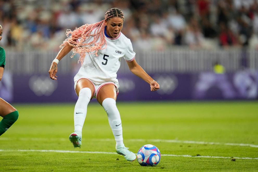 PHOTO: United States' Trinity Rodman controls the ball before scoring a goal during a women's group B match between the United States and Zambia at Nice Stadium at the 2024 Summer Olympics, July 25, 2024, in Nice, France. 