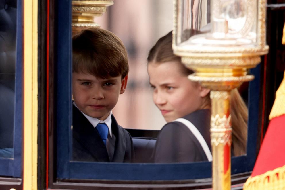 PHOTO: Princess Charlotte and Prince Louis attend the Trooping the Colour parade to honour Britain's King Charles on his official birthday in London, Britain, June 15, 2024. 